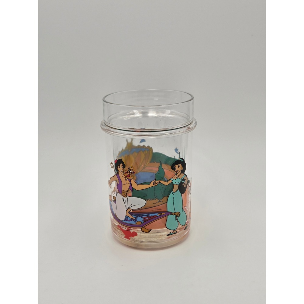 Vintage Disney Aladdin Acrylic Glitter Tumbler Jasmine Rajah Abu Plastic Cup - Picture 4 of 7